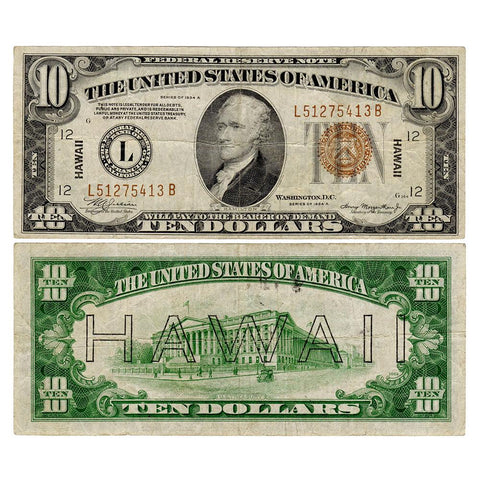 1934-A $10 Hawaii World War 2 Emergency Issue Federal Reserve Note Fr. 2303 - Very Fine