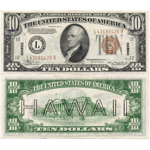 1934-A $10 Hawaii World War 2 Emergency Issue Federal Reserve Note Fr. 2303 - Extremely Fine