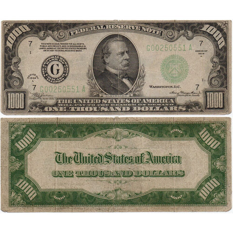 1934-A $1000 Federal Reserve Note, Chicago District - Fr. 2212-G - Very Good+