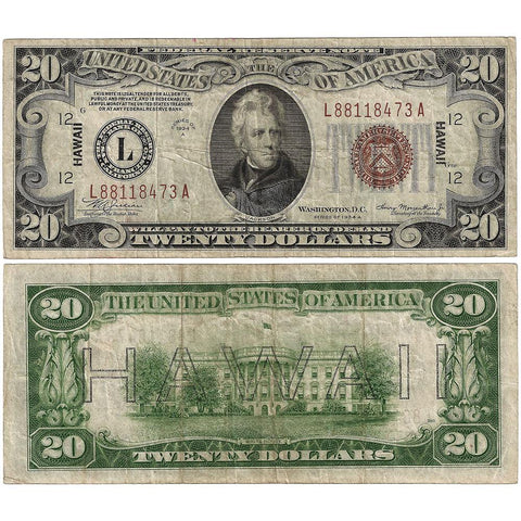 1934-A $20 Hawaii World War 2 Emergency Issue Federal Reserve Note Fr. 2305 ~ Very Fine