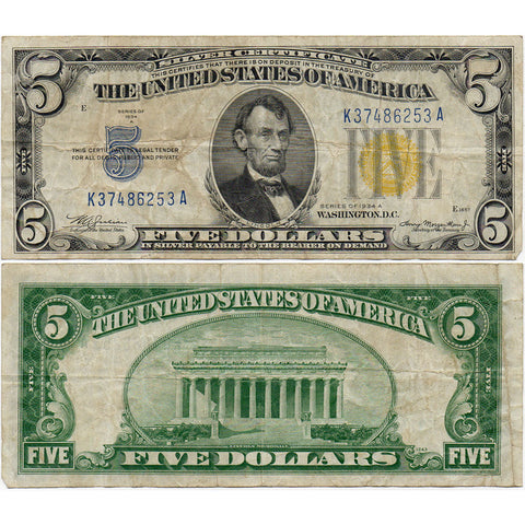 1934-A $5 "North Africa" Silver Certificate Fr.2307 KA Block - Nominal VF