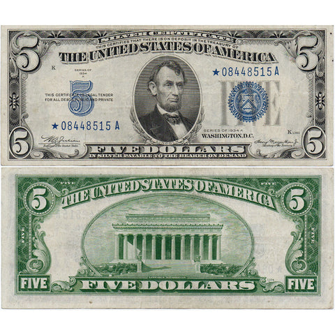 1934-A $5 Silver Certificate Star Note Fr. 1651* - Very Fine