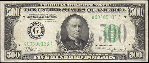 1934-A $500 Federal Reserve Note, Chicago District - Fr. 2202-G - Very Fine