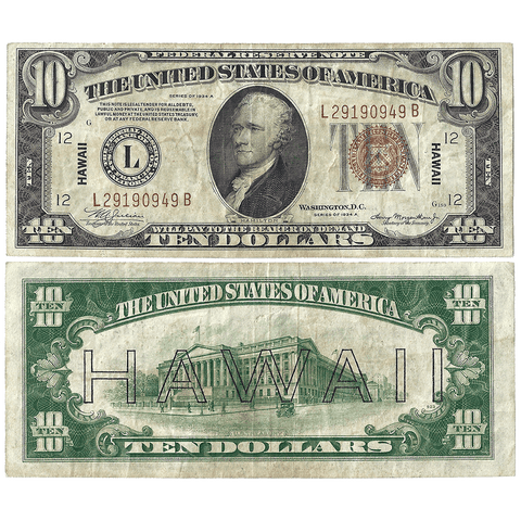 1934-A $10 Hawaii World War 2 Emergency Issue Federal Reserve Note Fr. 2303 - Very Fine