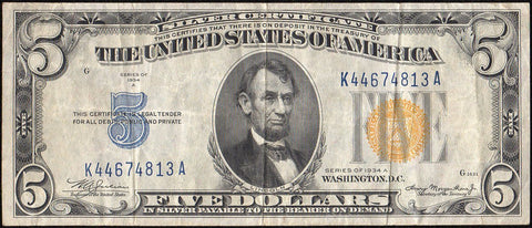 1934-A $5 North Africa Emergency Issue Silver Certificate, FR. 2307 - Very Fine+