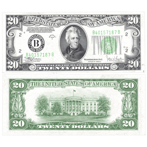 1934-C $20 Federal Reserve Note New York District Fr. 2057-B - Choice Crisp Uncirculated