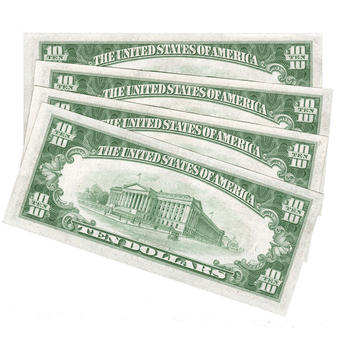 Four Consecutive 1934-C $10 Federal Reserve Notes Richmond District Fr. 2008-E - AU/Unc