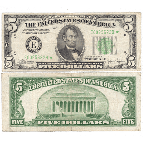 1934-C $5 Federal Reserve Note Richmond District Fr. 1959-E* - Fine/Very Fine