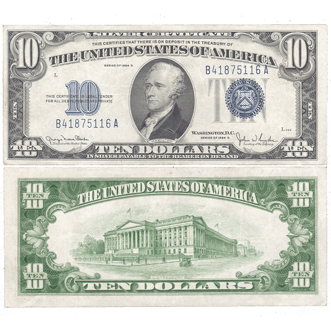 1934-D $10 Silver Certificate FR. 1705 - Extremely Fine+