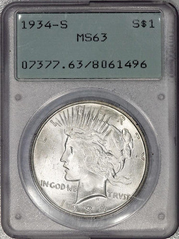 Key-Date 1934-S Peace Dollar - PCGS MS 63 Rattler - Choice Uncirculated