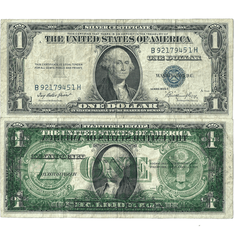 1935-F $1 Silver Certificate - Full Front to Back Offset Error - Fine
