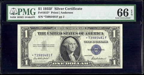 1935-F $1 Silver Certificate Star Note Fr. 1615* - PMG Gem Uncirculated 66 EPQ