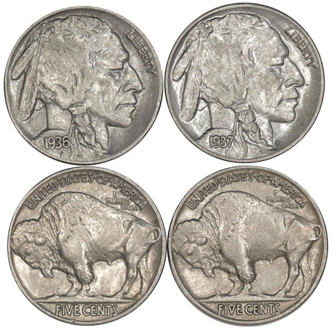 1936 & 1937 Buffalo Nickel Pair - About Uncirculated+