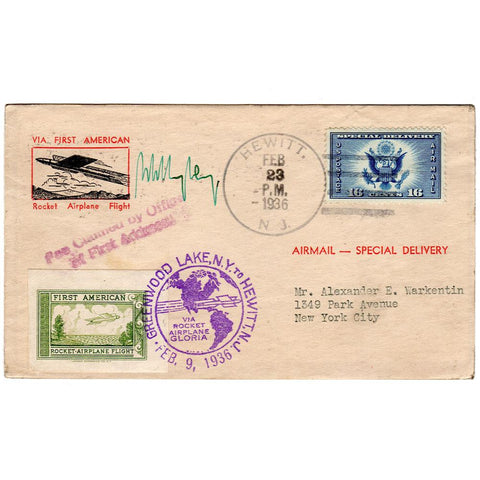 Feb 23, 1936 First Rocket Airplane "Gloria" Cover Signed By Willy Ley