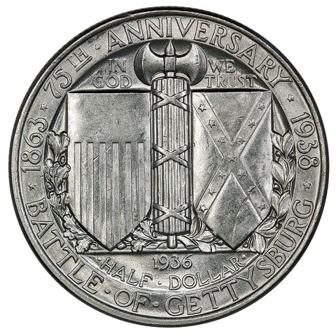 1936 Gettysburg Silver Commemorative Half Dollar - Uncirculated Detail