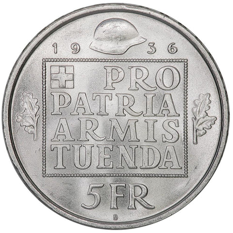1936-B Confederation Armament Fund Silver Commemorative 5 Francs KM. 41 ~ Gem BU