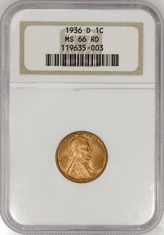 1936-D Lincoln Wheat Cent - NGC MS 66 RD - Gem Red