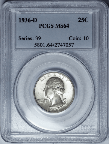 1936-D Washington Quarter - PCGS MS 64 - Choice Uncirculated