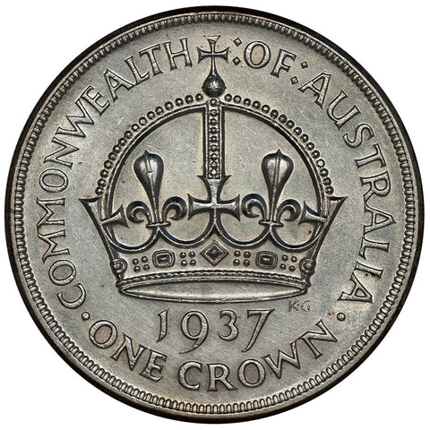 1937 Australia Silver Crown KM. 34 - About Uncirculated Details (cleaned)