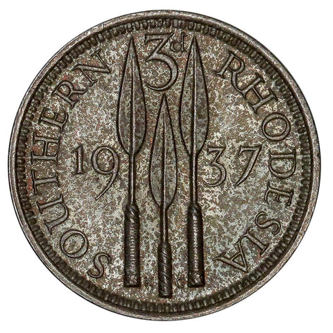 1937 Southern Rhodesia Silver 3 Pence KM.9 - PQ Brilliant Uncircualted