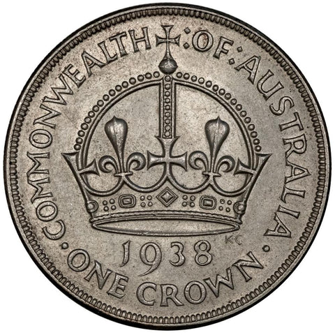 Key-Date 1938 Australia Silver Crown KM. 34 - About Uncirculated