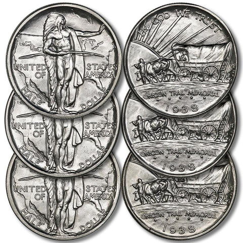 1938 P-D-S Oregon Trail Silver Commemorative Half Dollar Set - PQ Brilliant Uncirculated