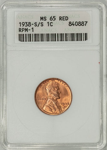 1983-S/S Lincoln Wheat Cent RPM-1 - ANACS MS 65 Red - Gem