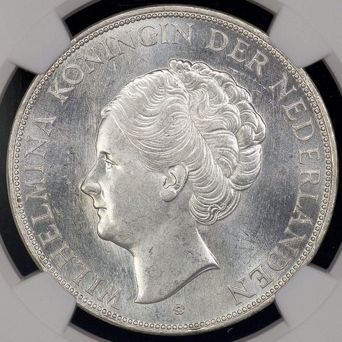 Netherlands - 1939 Wilhelmina I Silver 2 1/2 Gulden - KM.165 - NGC AU 58