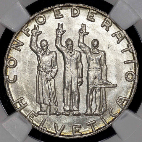 1941-B 650th Swiss Anniversary of Confederation Silver Commemorative 5 Francs ~ NGC MS 65