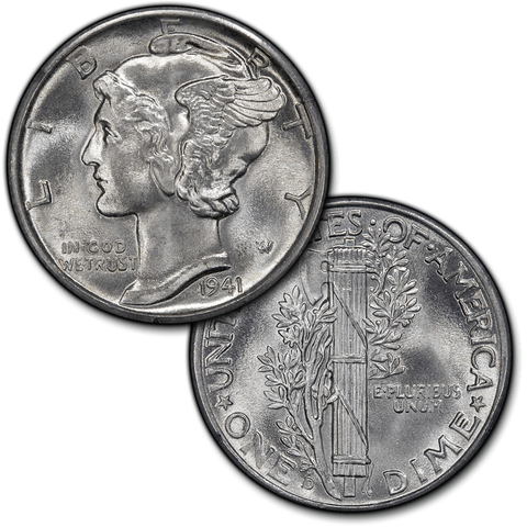 1934 to 1945-S Mercury Dimes By Date - Brilliant Uncirculated