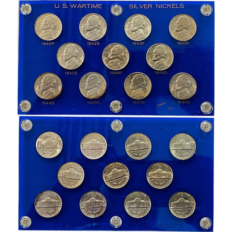 1942-1945 P-D-S Wartime Nickels Set w/ Capital Plastic Display Case - All Coins BU