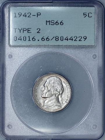 1942-P Type-2 Silver Jefferson Nickel - PCGS MS 66 Rattler