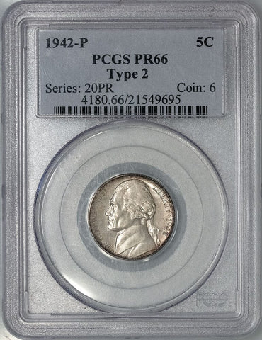 1942-P T.2 Silver Proof Jefferson Nickel - PCGS PR 66