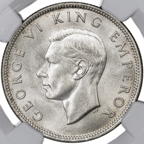 1943 New Zealand Silver Florin Pence KM.10.1 - NGC MS 64
