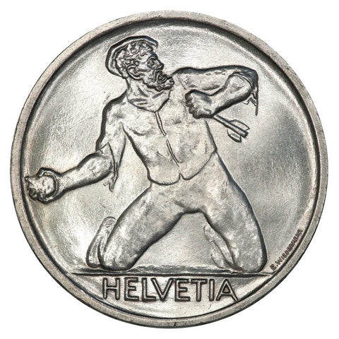 1944-B Switzerland Silver 5 Francs KM. 45 - Brilliant Uncirculated