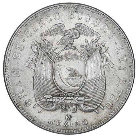1944 Ecuador Silver 5 Sucres KM.79 - Extremely Fine