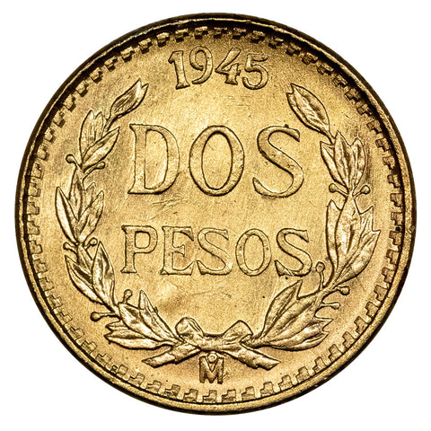1945 Mexico 2 Peso Gold Coins - KM. 461 - PQ Brilliant Uncirculated