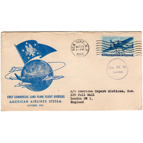 Oct 23, 1945 - Flagship London 1st Commercial Flight New York to London Cover