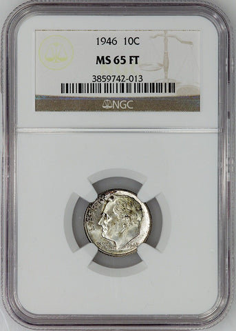 1946 Roosevelt Dime - NGC MS 65 FT (Full Torch)