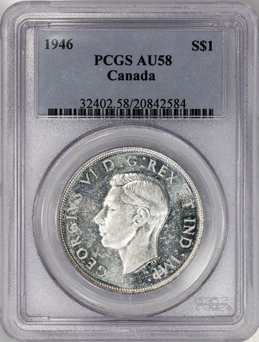 1946 Canada George VI Silver Dollar KM.37 - PCGS AU 58