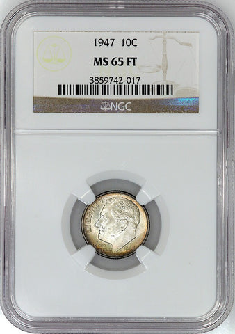 1947 Roosevelt Dime - NGC MS 65 FT (Full Torch)