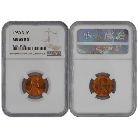 1950-D Lincoln Cent - NGC MS 65 RD