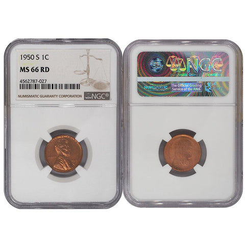 1950-S Lincoln Cent - NGC - MS 66 RD