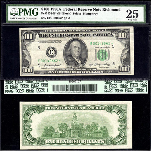 1950-A $100 Federal Reserve Star Note Richmond District Fr. 2158-E* - PCGS VF 25