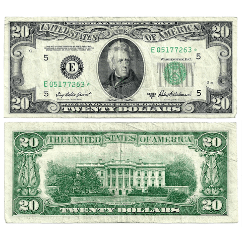 1950-B $20 Federal Reserve Star Note Richmond District Fr. 2061-E* (Scarce) - Nominal VF