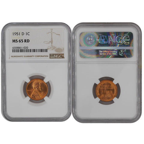 1951-D Lincoln Cent - NGC MS 65 RD