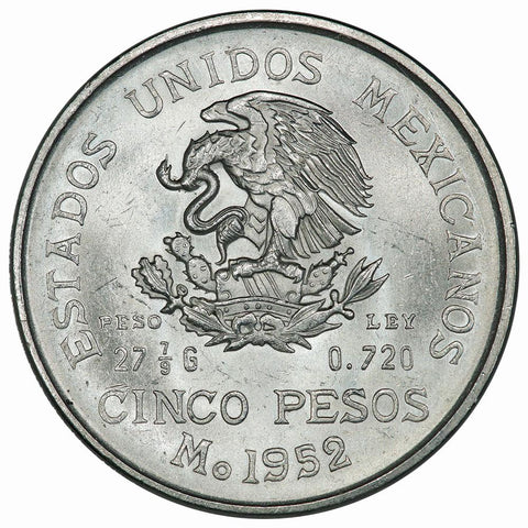(1951-1954) Mexico Silver 5 Pesos Hidalgo KM.467 - Brilliant Uncirculated