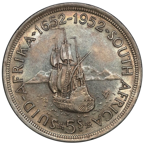 1952 South Africa Founding of Capetown Silver 5 Shillings KM.41 - About Uncirculated+