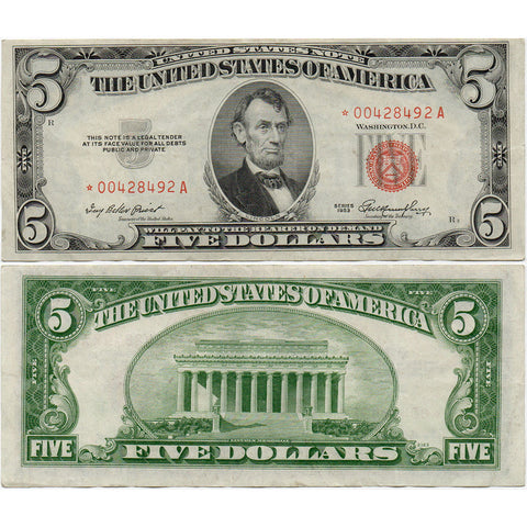 1953 $5 Red Seal U.S. Star Note Fr. 1532* - Choice Very Fine