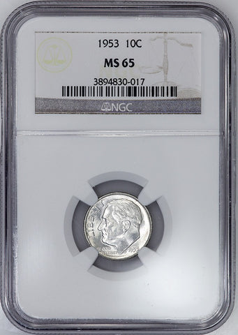 1953 Roosevelt Dime - NGC MS 65